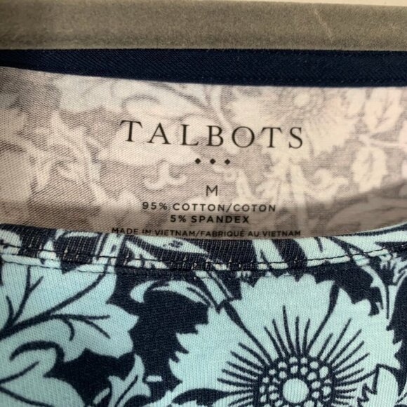 Talbots cotton stretch blend flower long sleeve fitted basic shirt top blouse - Picture 6 of 9